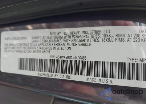 2009 Subaru Tribeca Limited 7-Passenger from USA, damaged, VIN 4S4WX90D194400485